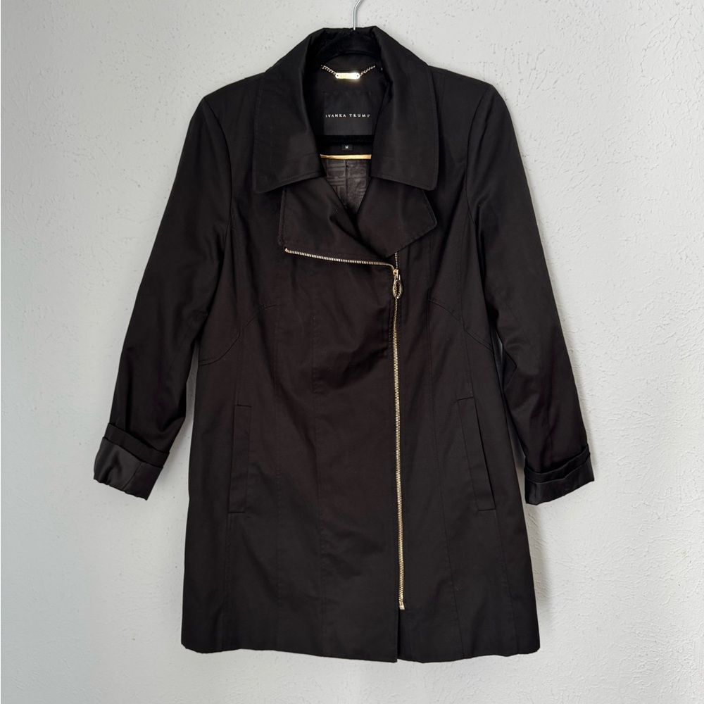 Ivanka Trump Black Trench Coat with Gold Zipper